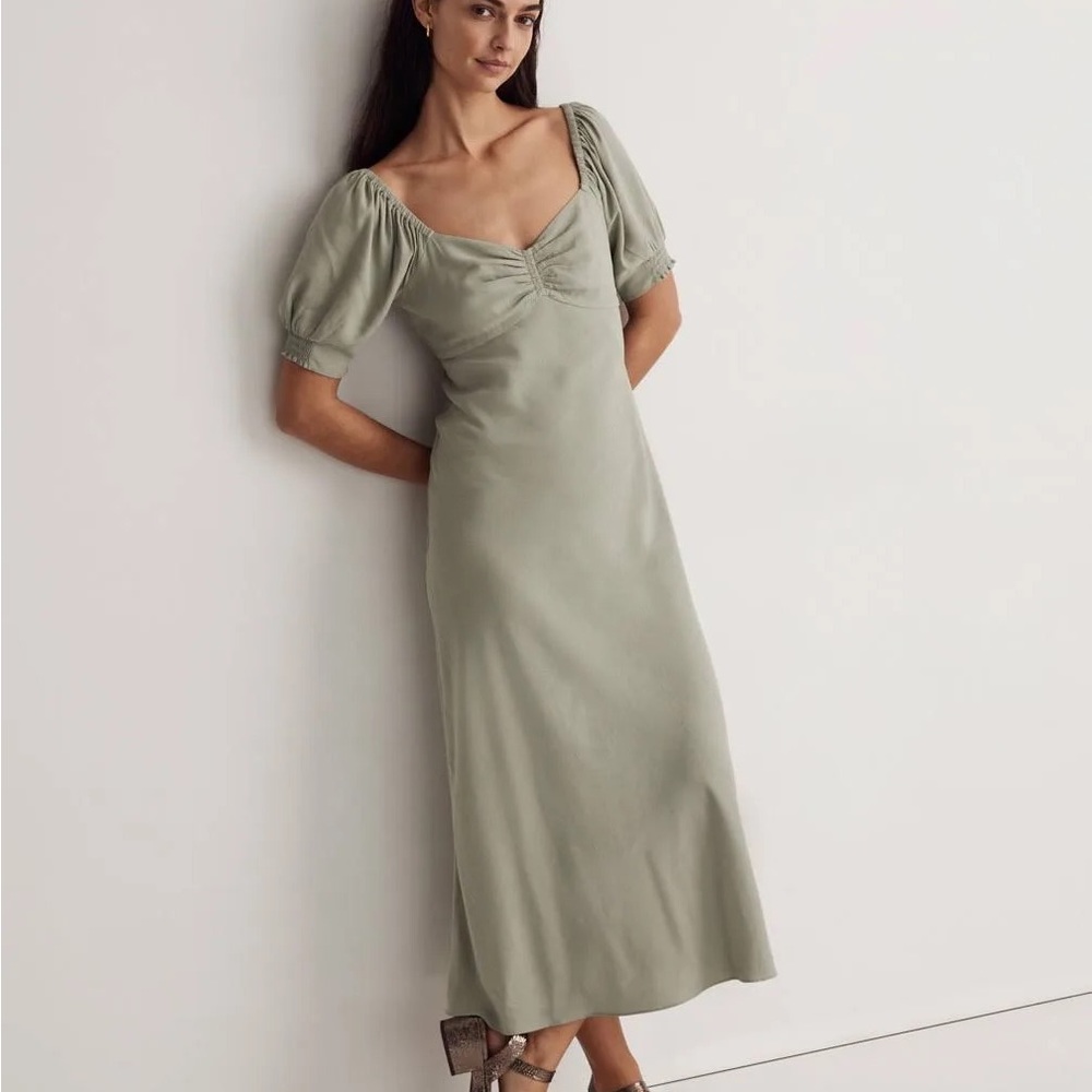 NWT Madewell Sweetheart Puff-Sleeve Midi Dress 12